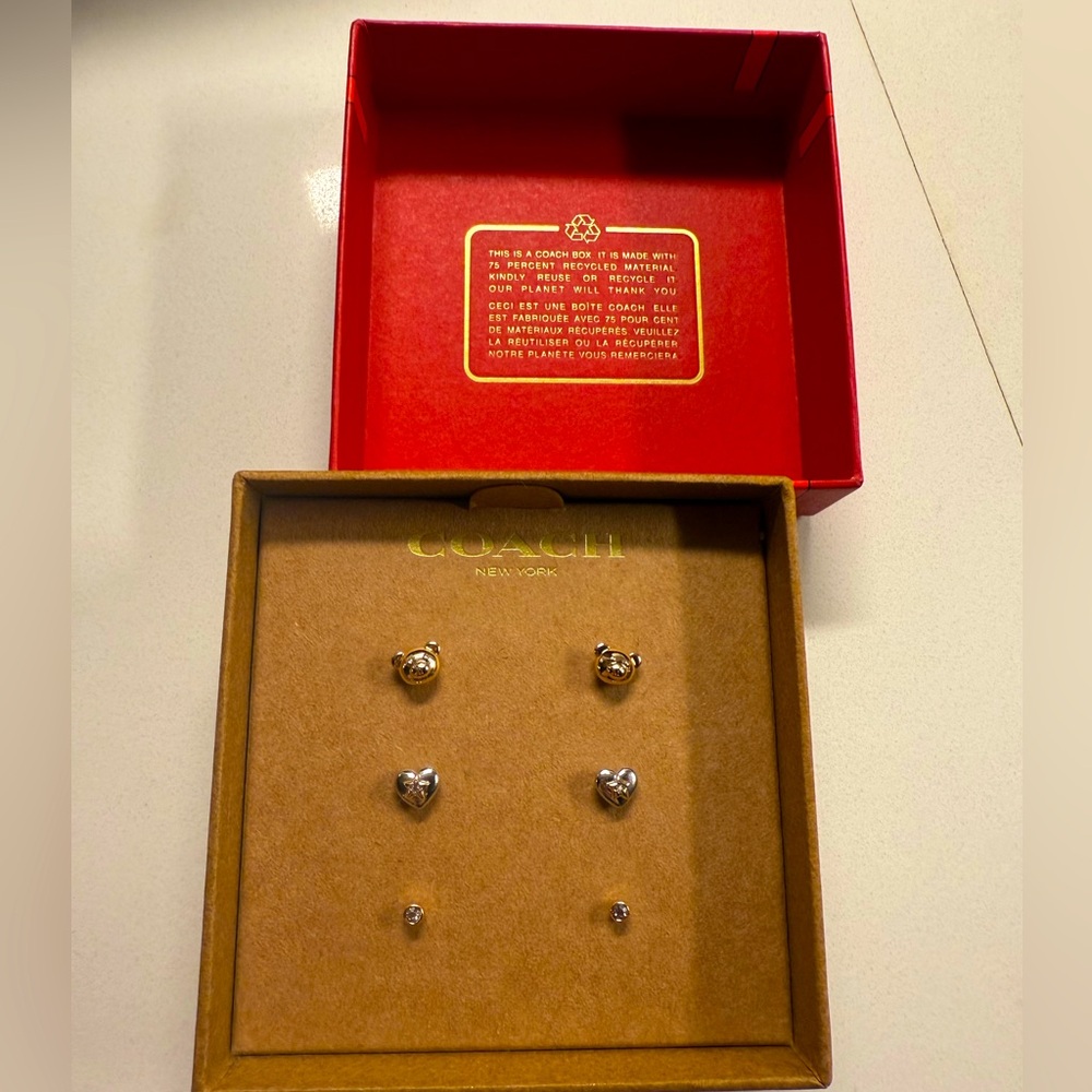 Gold & Silver Coach earrings (3 pairs) NIB